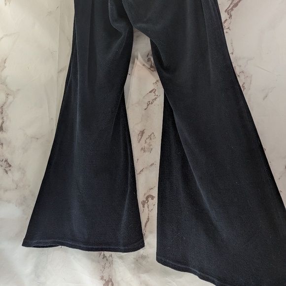 Dolls Kill X Monsters Pants Women 2X Black Flare Wide Leg Velour Bat Embroidered - Picture 9 of 13